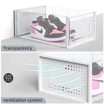 Elechomes Shoe Boxes Clear Plastic Stackable, 18 Pack Premium Shoe Organizer Storage for Closet Space Saving Foldable Shoe Rack Containers, Sneaker Display Case Holder Shoe Bin for Entryway Drawers
