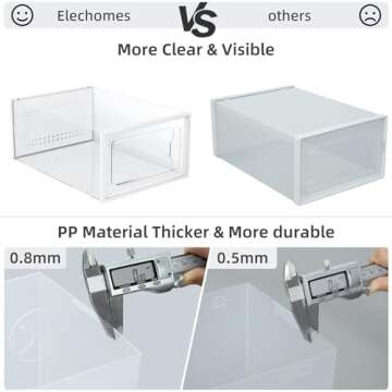 Elechomes Shoe Boxes Clear Plastic Stackable, 18 Pack Premium Shoe Organizer Storage for Closet Space Saving Foldable Shoe Rack Containers, Sneaker Display Case Holder Shoe Bin for Entryway Drawers