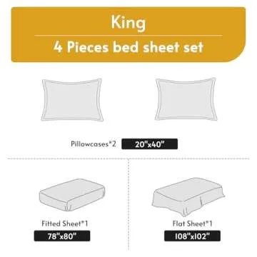 MUXHOMO King Size 4 Piece Sheet Set for Elegant Bedrooms