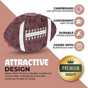 Birchio Football Pinata Bundle with a Blindfold and a Bat (16 x 10 x 4 Inches), Football Pinata for Boys, Perfect for Birthday Party, Sport Theme Party, Decoration