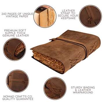 Leather Journal-Vintage Leatherbound Journal - Handmade Antique Deckle Edge Paper - Leather Sketchbo...