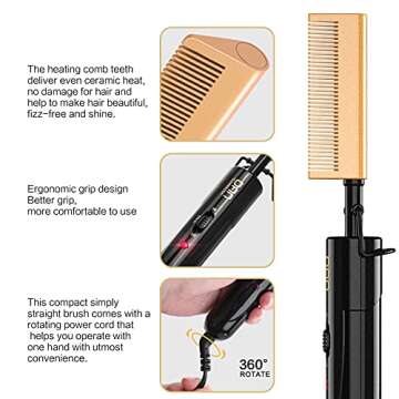 DAN Technology Small Ceramic Hot Comb for Lace Front Wigs - Dual Voltage, Fast Heating Straightener for Black Hair and Wigs