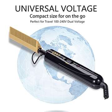 DAN Technology Small Ceramic Hot Comb for Lace Front Wigs - Dual Voltage, Fast Heating Straightener for Black Hair and Wigs