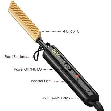 DAN Technology Small Ceramic Hot Comb for Lace Front Wigs - Dual Voltage, Fast Heating Straightener for Black Hair and Wigs