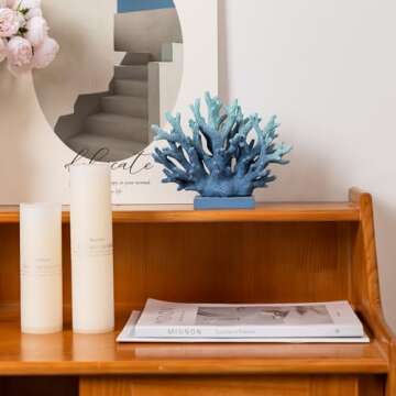Elegondrar 5.8" H Blue Coral Decor, Coral Reef Decor, Resin Coral Statue, Nautical Decorations for H...