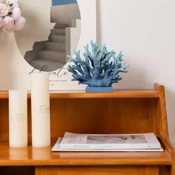 Elegondrar 5.8" H Blue Coral Decor, Coral Reef Decor, Resin Coral Statue, Nautical Decorations for H...