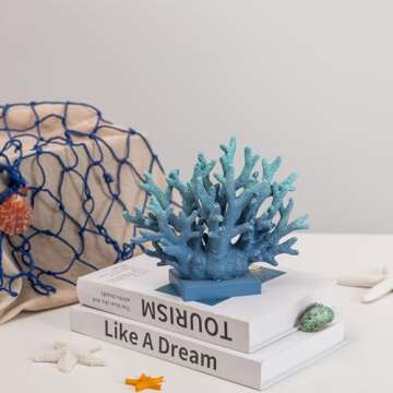 Elegondrar 5.8" H Blue Coral Decor, Coral Reef Decor, Resin Coral Statue, Nautical Decorations for Home, Beach/Coastal/Ocean Themed Cabinet Shelf Tabletop Decor