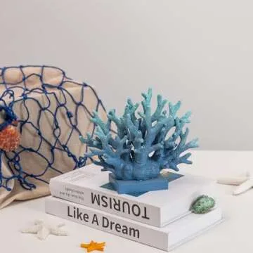 Elegondrar 5.8" H Blue Coral Decor, Coral Reef Decor, Resin Coral Statue, Nautical Decorations for Home, Beach/Coastal/Ocean Themed Cabinet Shelf Tabletop Decor