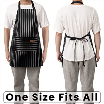BeLuyi 2 Pack Adjustable Bib Apron with 2 Pockets Chef Cooking Kitchen Restaurant Aprons for Women Men (Black/Brown Stripes)