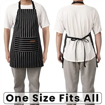 BeLuyi 2 Pack Adjustable Bib Apron with 2 Pockets Chef Cooking Kitchen Restaurant Aprons for Women Men (Black/Brown Stripes)