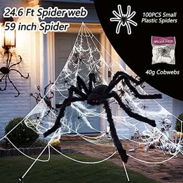 Halloween Decorations Outdoor 295'' Halloween Spider Web Decor 59'' Scary Giant Spider 100 Small Fak...