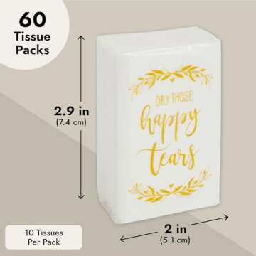 Juvale 60-Pack Wedding Facial Tissue Souvenirs for Guests - Welcome Bag Party Favors and Bulk Pocket-Size Travel Packs