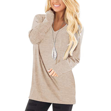 Jescakoo Womens Tops Long Sleeve V Neck Shirts Fall Clothes 2024 Khaki XL