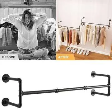 IBUYKE Industrial Pipe Clothes Rack for Space-Saving Elegance
