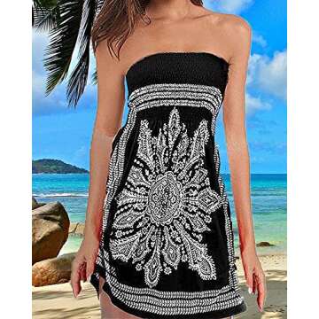 QegarTop Women Coverup Summer Strapless Beach Dress | Stylish Bohemian Floral Print