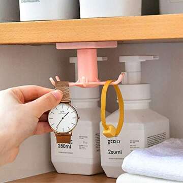 SHBaizoy 2PCS Under Cabinet Hooks, 360 °Rotation Kitchen Hooks for Utensils,Nail Free Adhesive Kitchen Utensils Hanging Hooks for Kitchen Utensils/Tools/Towel/Knife(Black)