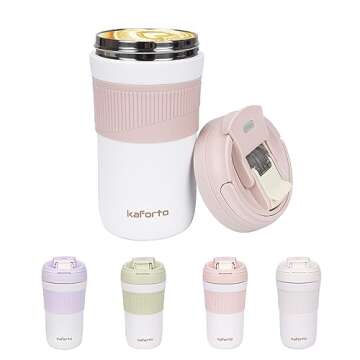 kaforto Travel Coffee Mug 15 oz, Insulated Coffee Cups with Flip Lid, Stainless Steel Coffee Mugs Sp...