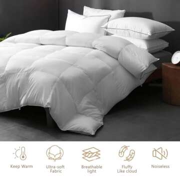 DWR Luxurious Down Feather Fibers Comforter Queen, Ultra-Soft Organic Cotton, Fluffy All Season Warm...