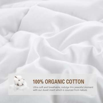 DWR Luxurious Down Feather Fibers Comforter Queen, Ultra-Soft Organic Cotton, Fluffy All Season Warmth, High Fill-Power Fluffy Thick Duvet Insert(90x90, White)