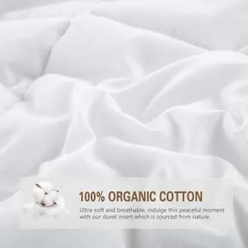 DWR Luxurious Down Feather Fibers Comforter Queen, Ultra-Soft Organic Cotton, Fluffy All Season Warmth, High Fill-Power Fluffy Thick Duvet Insert(90x90, White)