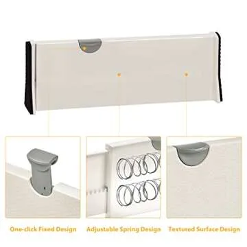 JONYJ Drawer Dividers Organizer 6 Pack, Adjustable Separators 4" High Expandable from 11-17" for Bedroom, Bathroom, Closet, Clothing, Office, Strong Secure Hold, Foam Ends, Locks in Place