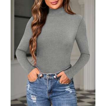 MANGOPOP Long Sleeve Bodysuits for Women Mock Turtle Neck Ribbed Body Suit Tops