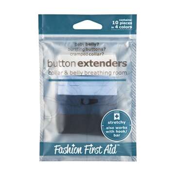 Fashion First Aid Button Extenders: Comfortable Collar & Belly Breathing Room, 4 colors, Value 10 Pack