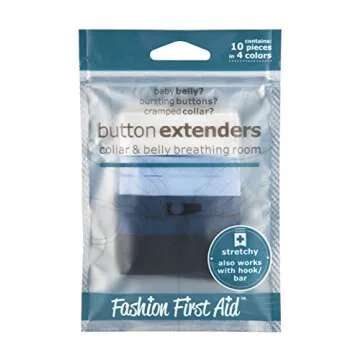 Fashion First Aid Button Extenders: Comfortable Collar & Belly Breathing Room, 4 colors, Value 10 Pack