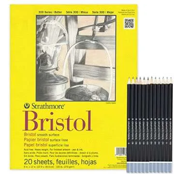 Strathmore Bristol Paper Smooth Pad, 9"x12" Tape Bound, 20 Sheets,100 lb,Bristol Sketchbook Art Pape...