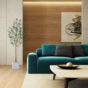 LYERSE 5ft Artificial Olive Tree Tall Fake Potted Olive Silk Tree with Planter Large Faux Olive Branches and Fruits Artificial Tree for Office House Living Room Home Decor