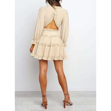 Dokotoo Womens Cute Summer Spring Casual V Neck Chiffon Lantern Long Sleeve Elegant Boho Hawaiian Fl...