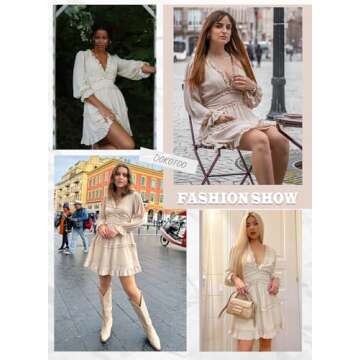 Dokotoo Womens Cute Summer Spring Casual V Neck Chiffon Lantern Long Sleeve Elegant Boho Hawaiian Flowy Mini Short Tunic Skirt Dresses for Women Party 2025 Beige Small
