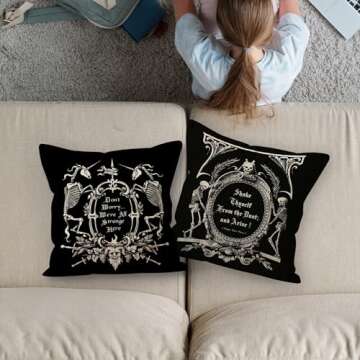 SiuSu（RB）Dark Memento Mori The Undead Gothic Macabre Art Reversible Throw Pillow Cover Case, Gifts Wife, Sister, Gothic Lover,18 x 18 Inch Gothic Art Flannel Cushion Cover, Gothic Home Bed Sofa Decor