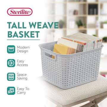 Sterilite 6-Pack Tall Plastic Weave Storage Basket, Laundry Organizing Hamper, Gray