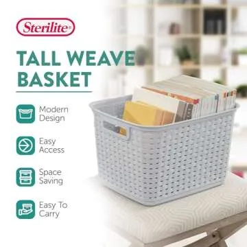 Sterilite 6-Pack Tall Plastic Weave Storage Basket, Laundry Organizing Hamper, Gray