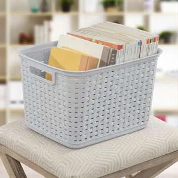 Sterilite 6-Pack Tall Plastic Weave Storage Basket, Laundry Organizing Hamper, Gray