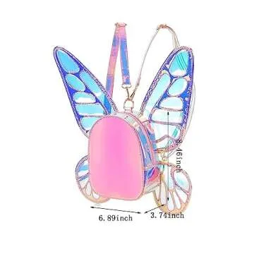 ENJOININ Women's Laser Holographic Backpack Butterfly Angel Wings Casual Daypack Shoulder Bag (Laser Pink)