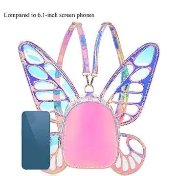 ENJOININ Women's Laser Holographic Backpack Butterfly Angel Wings Casual Daypack Shoulder Bag (Laser Pink)