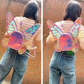 ENJOININ Women's Laser Holographic Backpack Butterfly Angel Wings Casual Daypack Shoulder Bag (Laser Pink)
