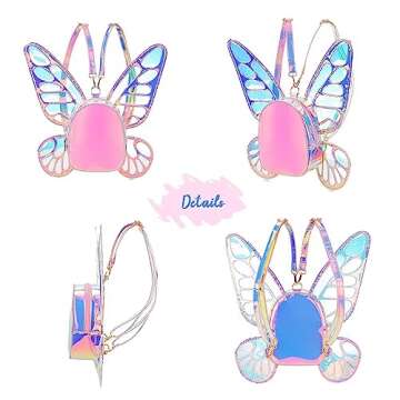 ENJOININ Women's Laser Holographic Backpack Butterfly Angel Wings Casual Daypack Shoulder Bag (Laser Pink)