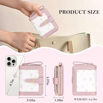 BIAOTIE Bow Women's Wallet Cute Bifold Zipper Around Wallet for Women RFID Credit Card Holder Purse for Ladies Aesthetic Leather Card Holder Wallet (Bow Pink)