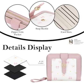 BIAOTIE Bow Women's Wallet Cute Bifold Zipper Around Wallet for Women RFID Credit Card Holder Purse for Ladies Aesthetic Leather Card Holder Wallet (Bow Pink)