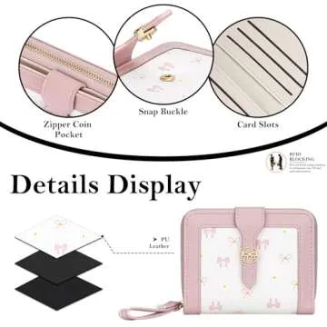 BIAOTIE Bow Women's Wallet Cute Bifold Zipper Around Wallet for Women RFID Credit Card Holder Purse for Ladies Aesthetic Leather Card Holder Wallet (Bow Pink)