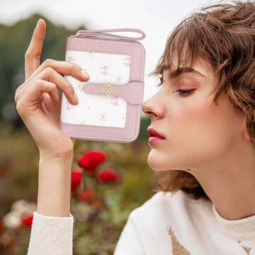 BIAOTIE Bow Women's Wallet Cute Bifold Zipper Around Wallet for Women RFID Credit Card Holder Purse for Ladies Aesthetic Leather Card Holder Wallet (Bow Pink)
