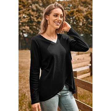 KILIG Womens 2023 Fall Cowl Neck Lightweight Sweaters Long Sleeve Button Tunic Tops Sweatshirts