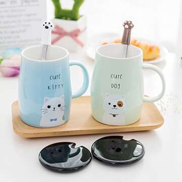 Angelice Home Cute Kitty Mug Cat Mug with Creative Stainless Steel Spoon, Novelty Coffee Mug for Kitty Lovers