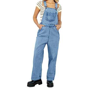 imesrun Women's Summer Denim Overalls Casual Vintage Wide Leg Work Jeans Bib Jumpsuits
