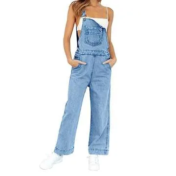 imesrun Women's Summer Denim Overalls Casual Vintage Wide Leg Work Jeans Bib Jumpsuits