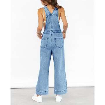 imesrun Women's Summer Denim Overalls Casual Vintage Wide Leg Work Jeans Bib Jumpsuits