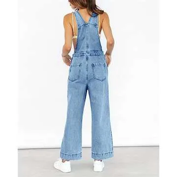 imesrun Women's Summer Denim Overalls Casual Vintage Wide Leg Work Jeans Bib Jumpsuits